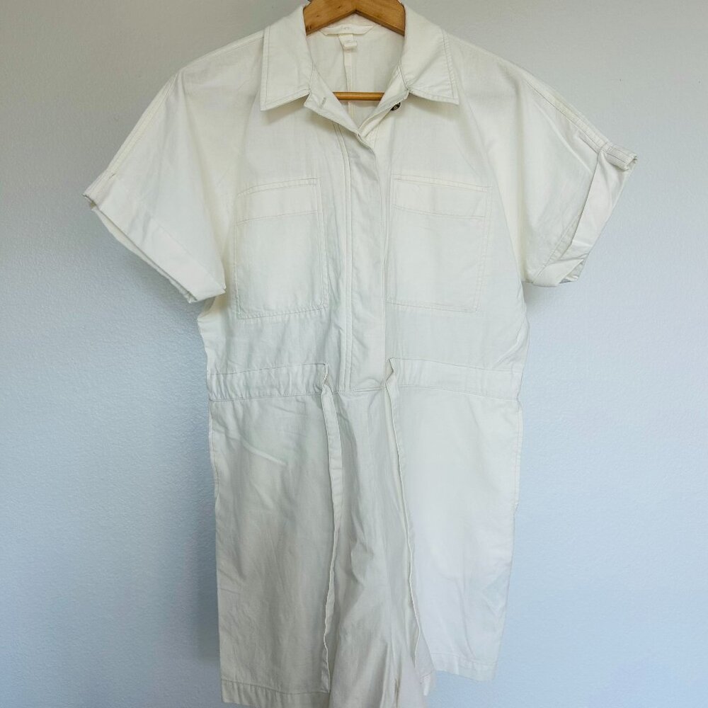 H&M Short Sleeve Collared Shorts White Romper